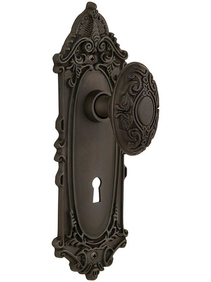 Largo Door Set with Decorative Oval Knobs and Keyhole - 2 3/8 in Oil-Rubbed Bronze.